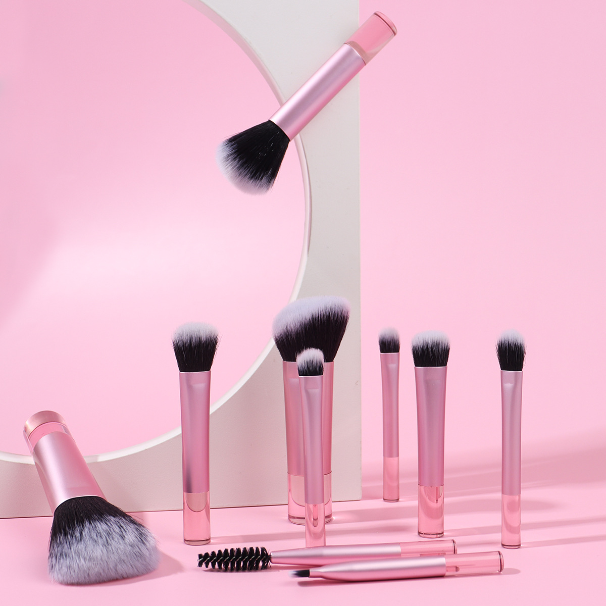 10pcs mini makeup brush set short handle transparent handle portable loose powder brush contour brush blush brush